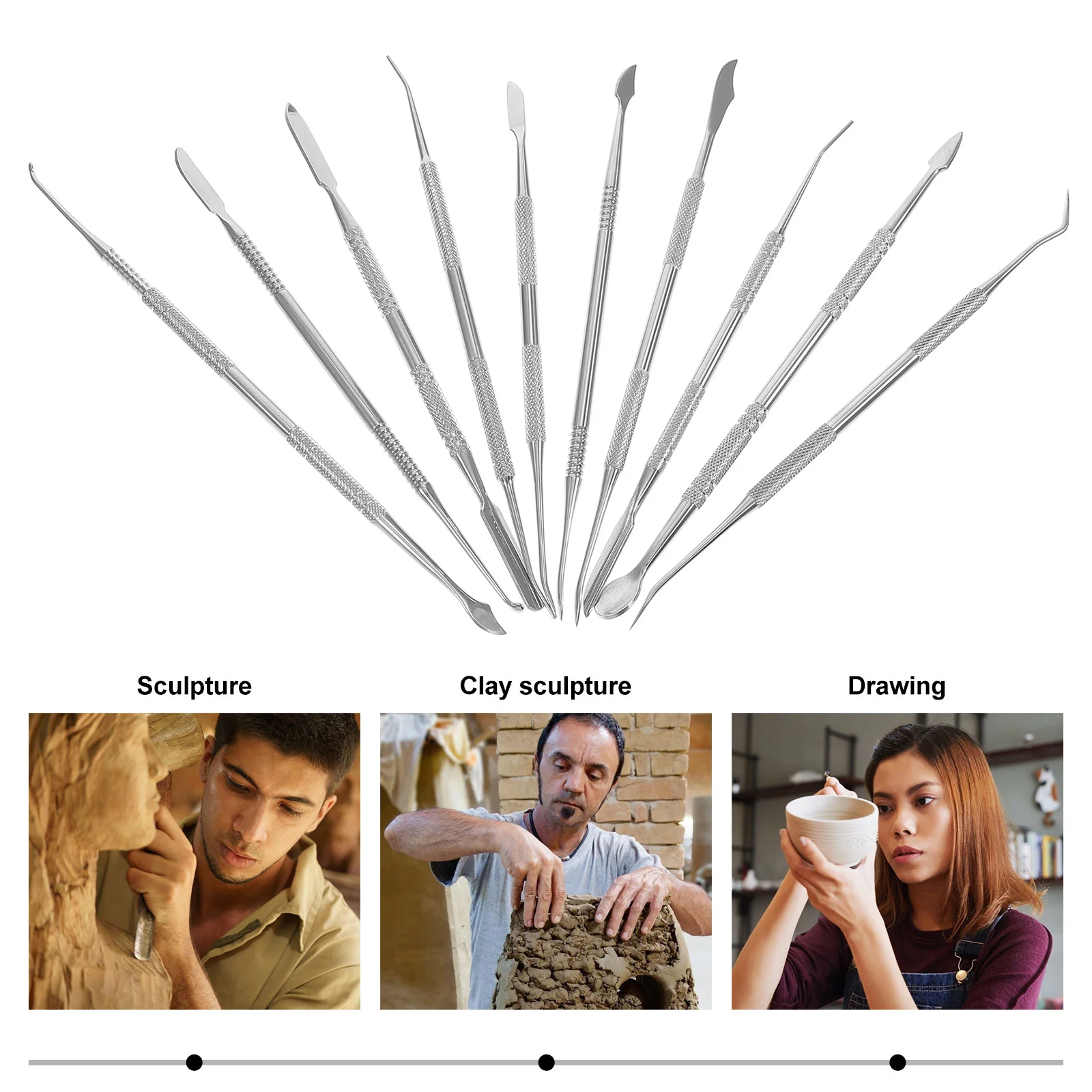 

10pcs Clay Carving Tool Set Stainless Steel Rust Resistant Storage Case Included For Polymer Clay Sculpting Pottery Modeling
