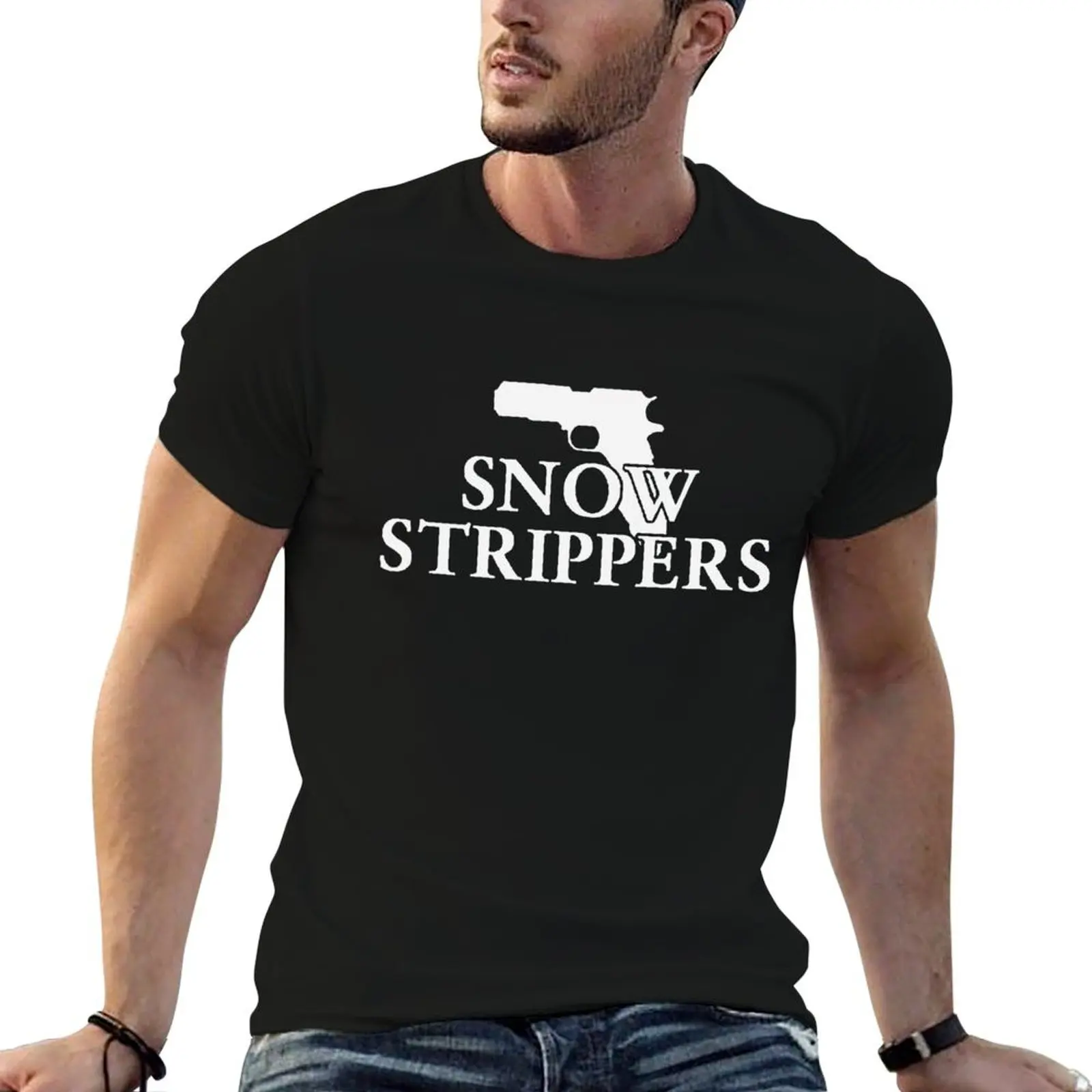 Snow Strippers Merch Gun T-Shirt oversized heavyweights Aesthetic clothing man clothes heavyweight t shirts for men