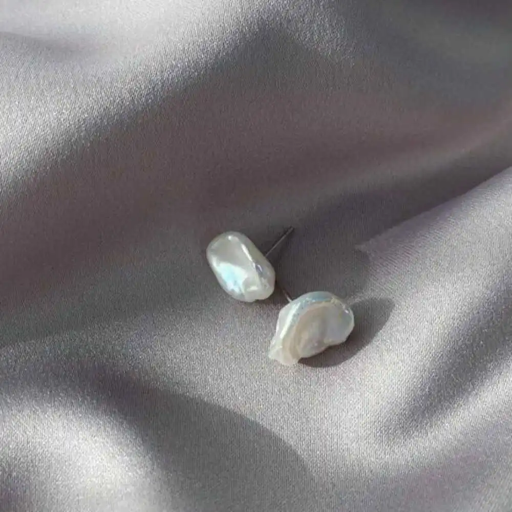 

White Petal Floral Baroque Pearl Stud Earrings 925 Silver Ear Needle Jewelry Ear stud Diy SOLID
