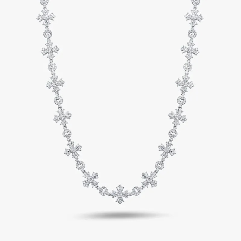 Hot Sale S925 Sterling Silver D Color Moissanite Cross Flower Tennis Tennis Chain Fashion Trend Hip Hop Necklace