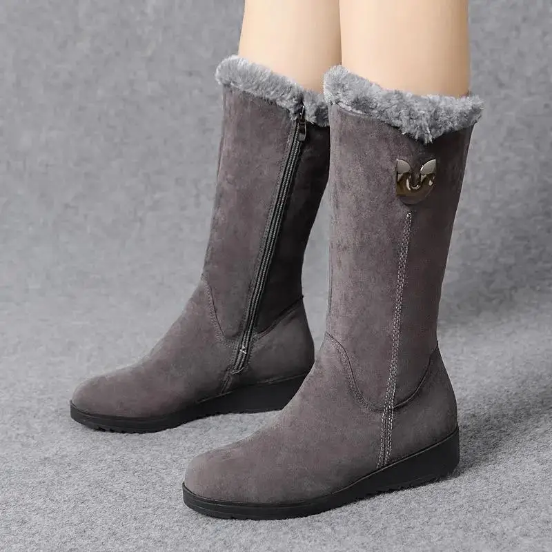 Winter Thickened Snow Boots Shoes Casual Comfortable Mid-calf Boots Non-slip Side Zipper Walking Shoes Bota De Neve Feminina