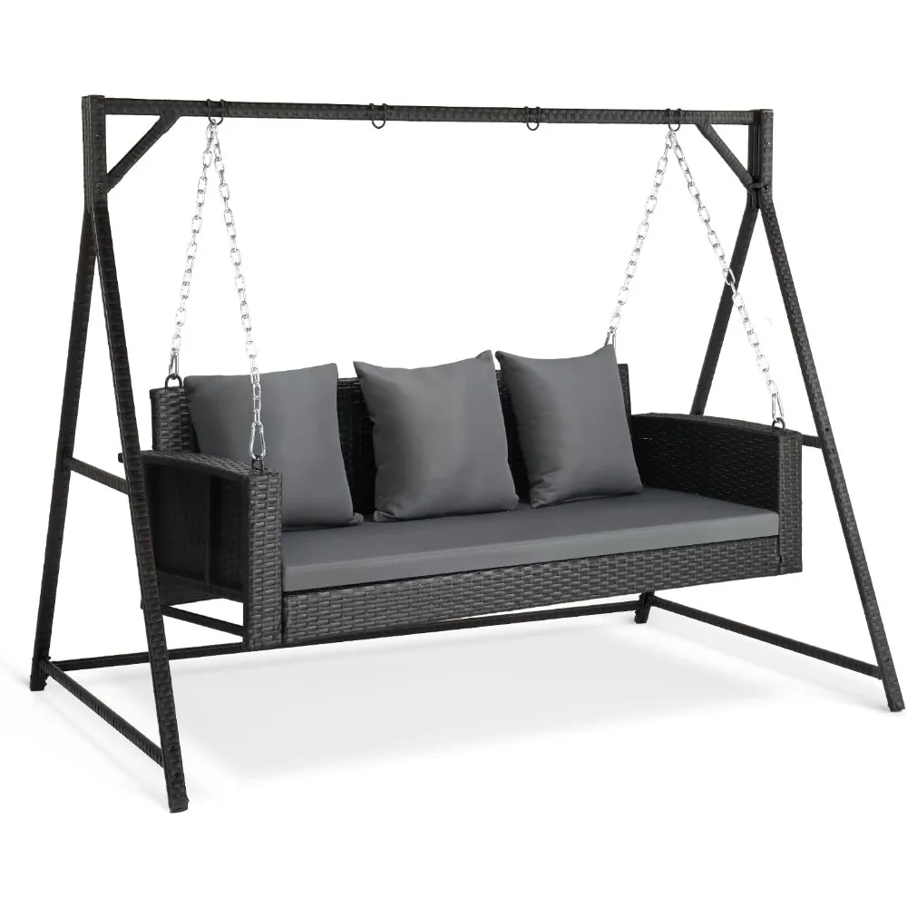 

Outdoor Wicker Rattan Hanging Swing Set with Cushions, 5FT Heavy Duty 800 LBS Porch Swing for Yard, Garden, Lawn