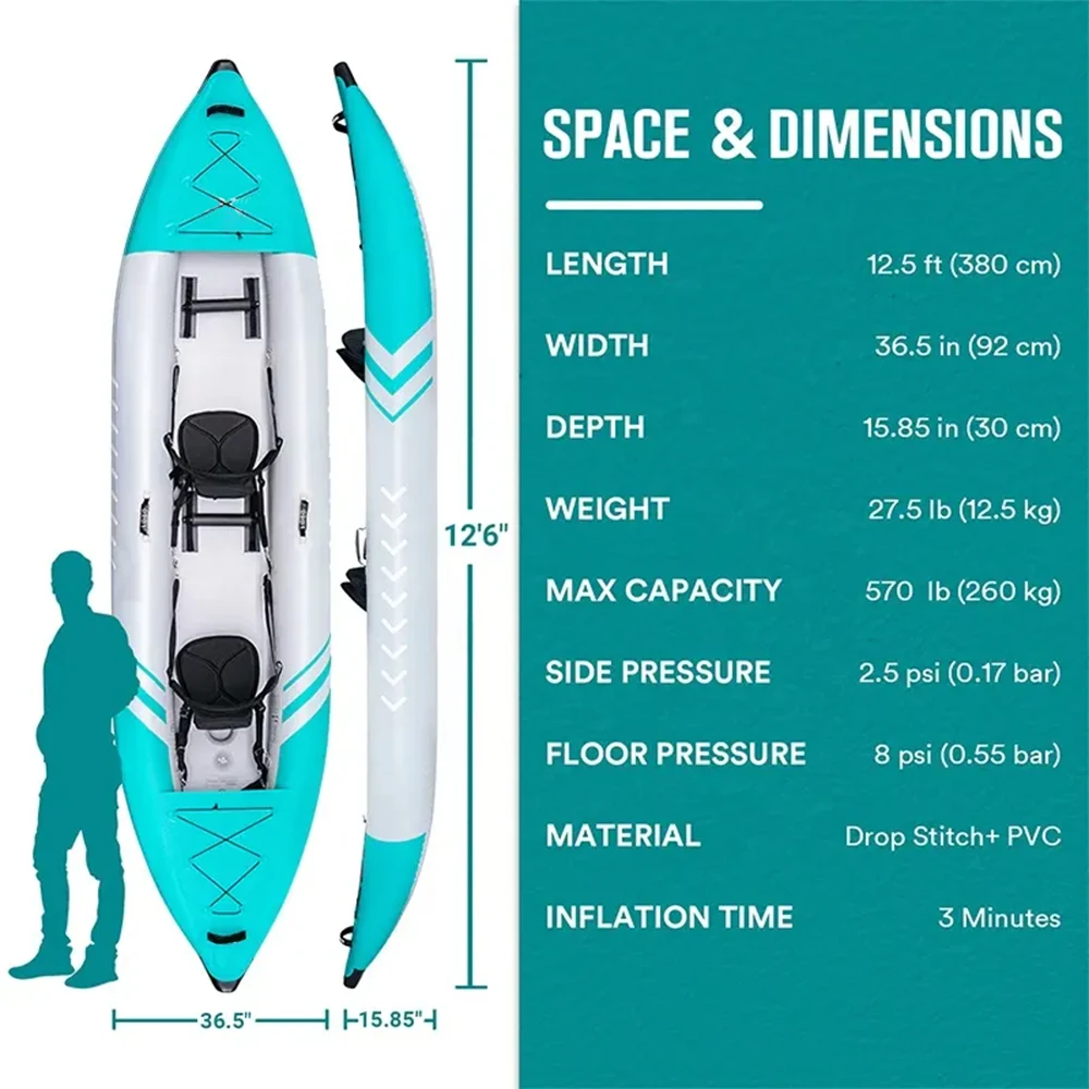 Kayak inflable portátil plegable con punto de caída, bote de pesca de 2 plazas, canoa de remos para 2 personas, Kayak a la venta