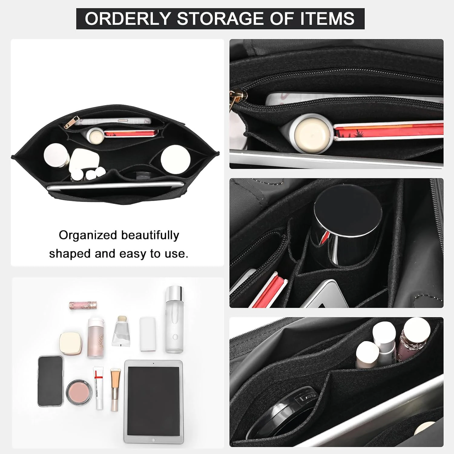 Inserto organizer in feltro di lusso per Longchamp Pliage Multi scomparti Fodera per borsa Tasche con cerniera Calza perfetta per gli amanti del Natale