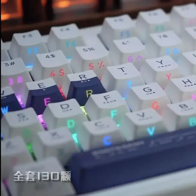 Morse Code keycap 130 keys Chreey Profile Keycaps Set Transparent PBT Keyboard Keycap Double Side printed keycaps  Sub Keycaps