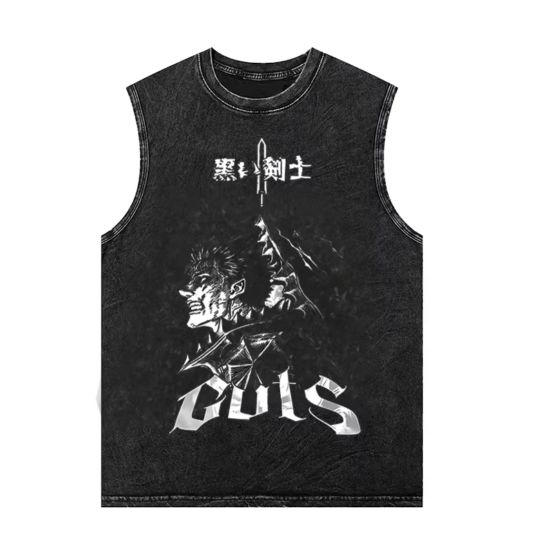 انمي ياباني الجرافيك تانك القمم رجل قميص بدون أكمام خمر غسلها سترة الصيف Y2k ملابس عادية تي شيرت Harajuku الشارع الشهير