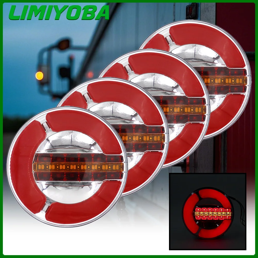 2/4pcs 12V24V Round Dynamic LED Truck Trailer Tail Light DRL Flow Running Trun Signal light Rear Brake Stop Lamp Caravan Tractor