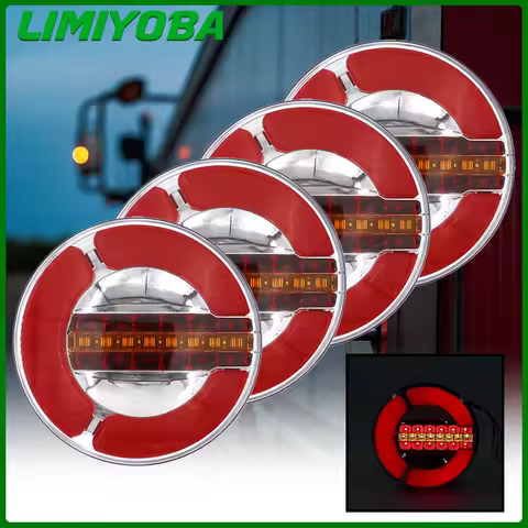 2/4pcs 12V24V Round Dynamic LED Truck Trailer Tail Light DRL Flow Running Trun Signal light Rear Brake Stop Lamp Caravan Tractor