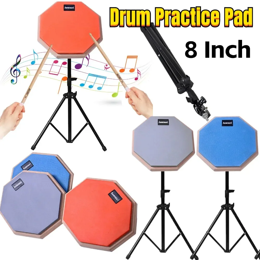 

8 Inches Drum Practice Pad Shock‑Absorbent Dumb Drum with Adjustable Stand Silent Practice Drum Pad for Adults and Kids