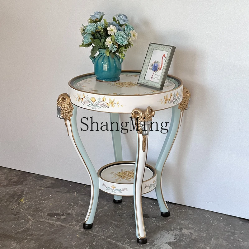 

ZYY light luxury painted sofa side table living room small round table villa creative double layer coffee telephone table