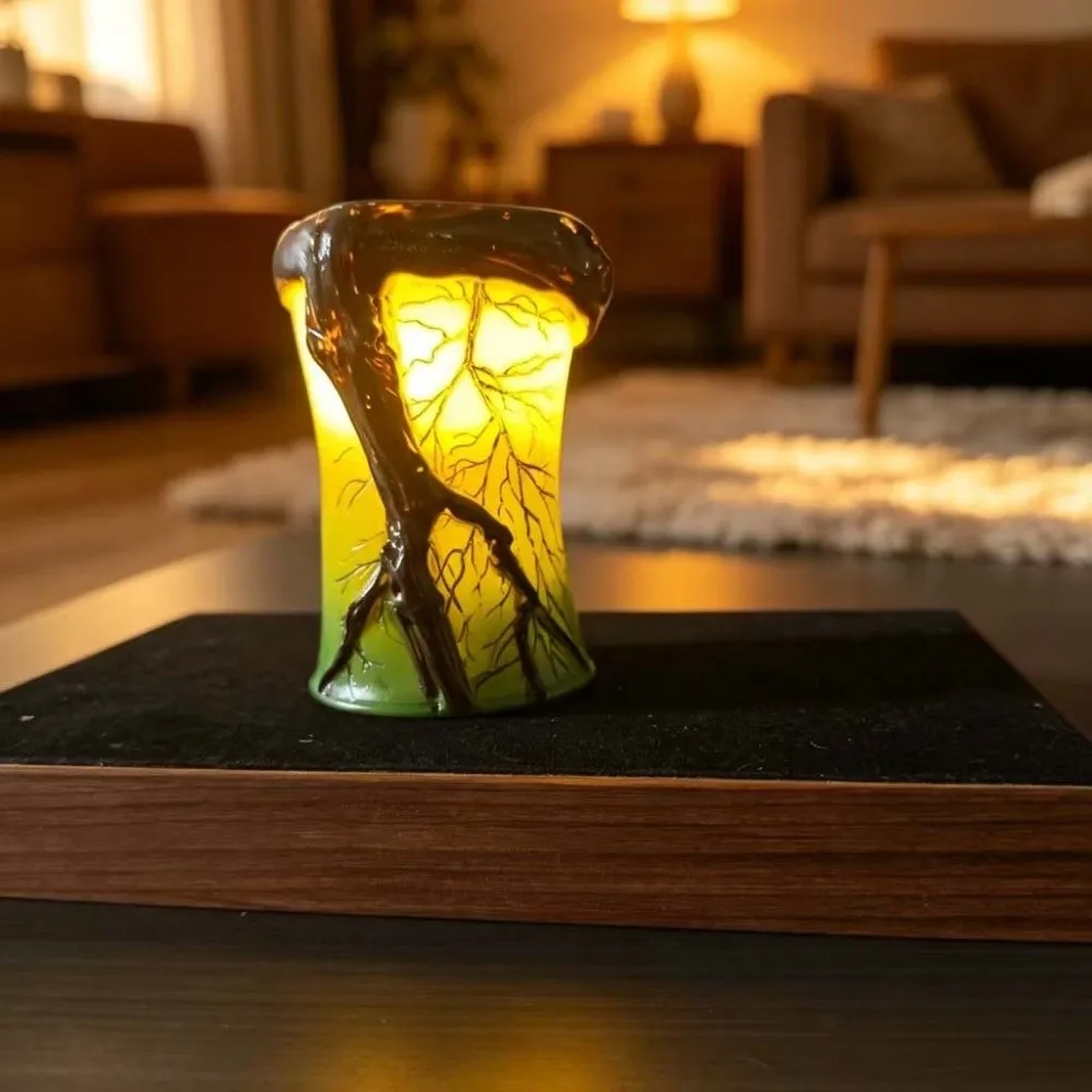 Atmosphere Light Forest Tree Silhouette Night Light Glowing Vintage Table Lamp Hollowed Cylindrical Desk Lamp Gift