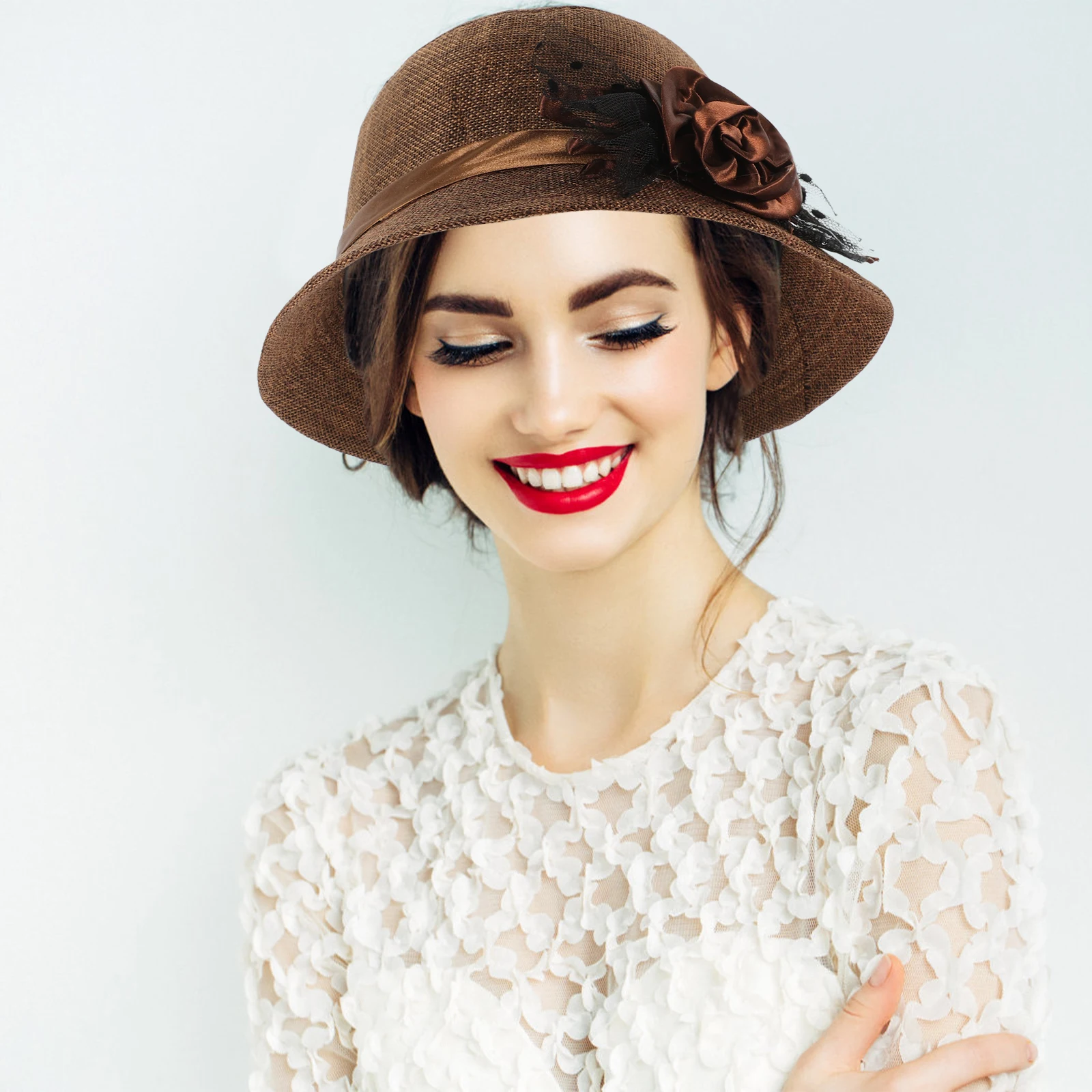 

Church Hat Vintage Elegant Lace Flower Decorated Bucket Hat for Women Warm Fashionable Outdoor Casual Wear Tea Party Accessory