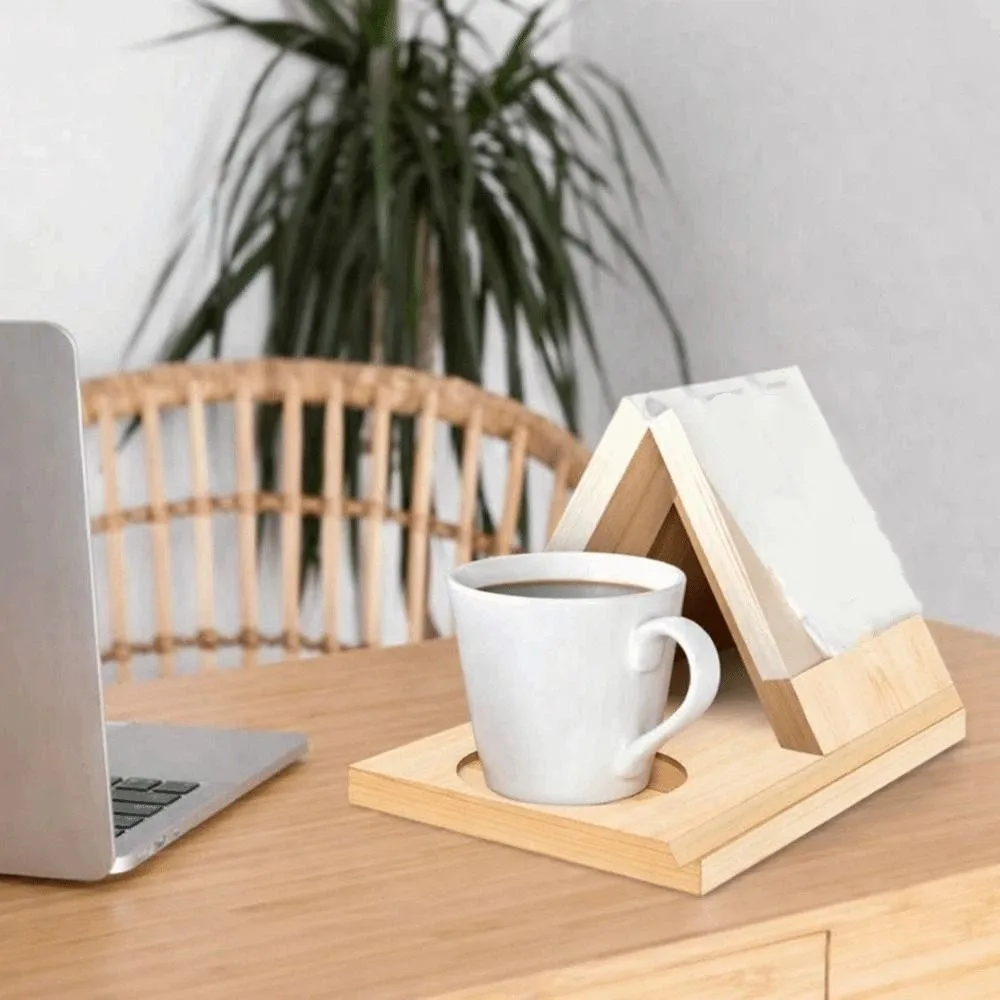 2 in 1 Triangle Wooden Book Holder Decorative Simple Triangle Book Stand with Cup Holder Sturdy Magazine Rack Office Table
