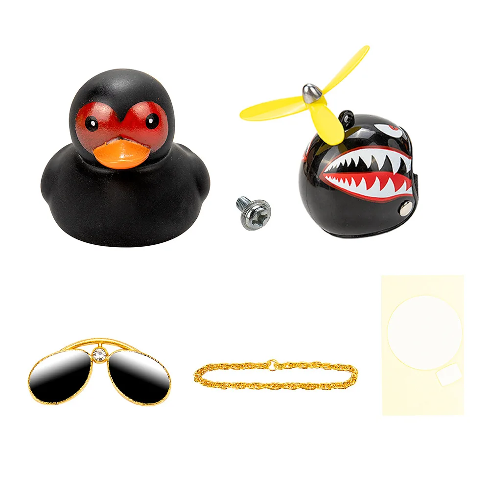 Car Rubber Duck with Helmet Broken Wind Small Yellow Black Pink Duck Car Ornaments for Kids Toy Gift