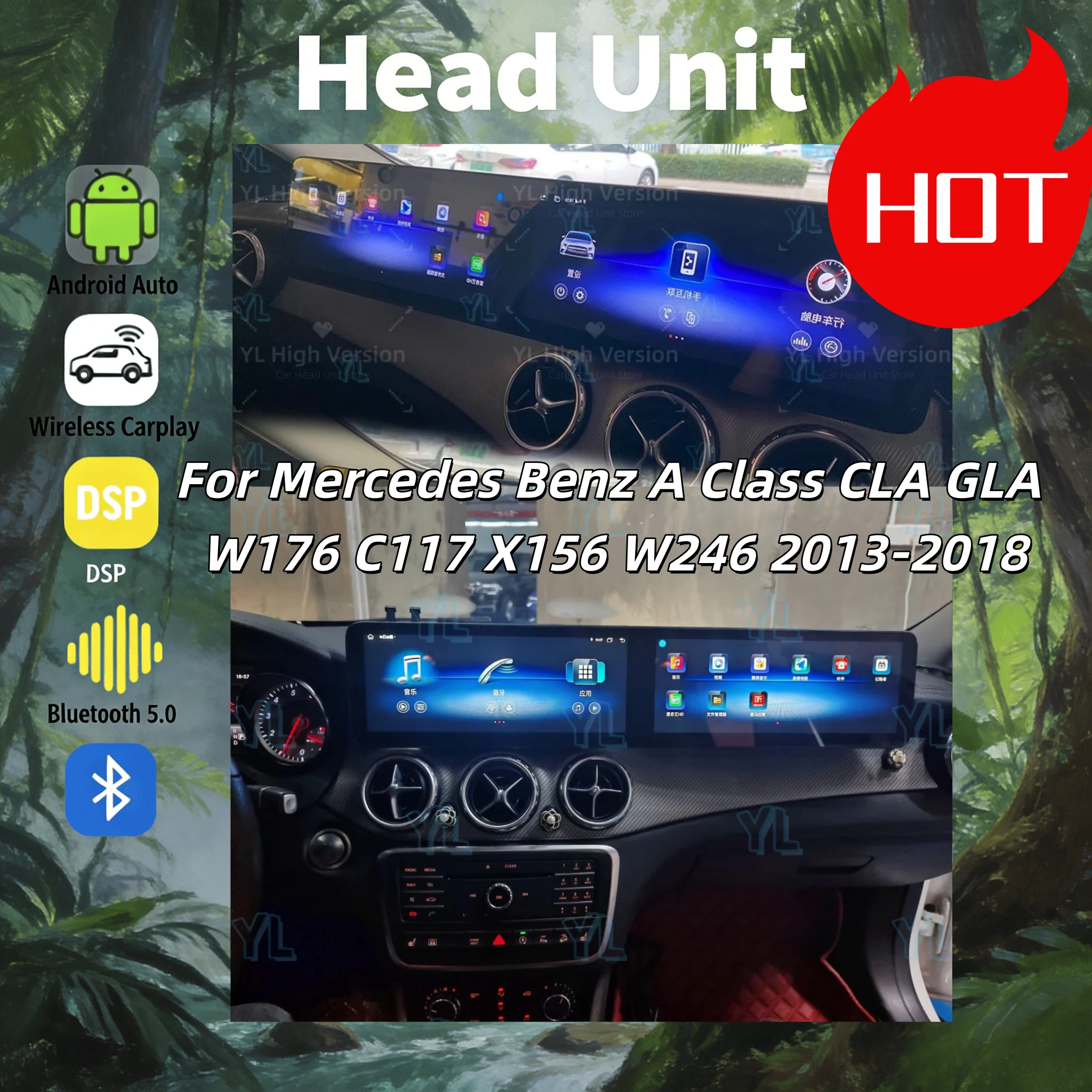 24.6'' Dual Screen For BENZ A B W176 CLA C117 GLA X156 W246 2013 - 2020 Android Autoradio Wireless Carplay Multimedia Player GPS