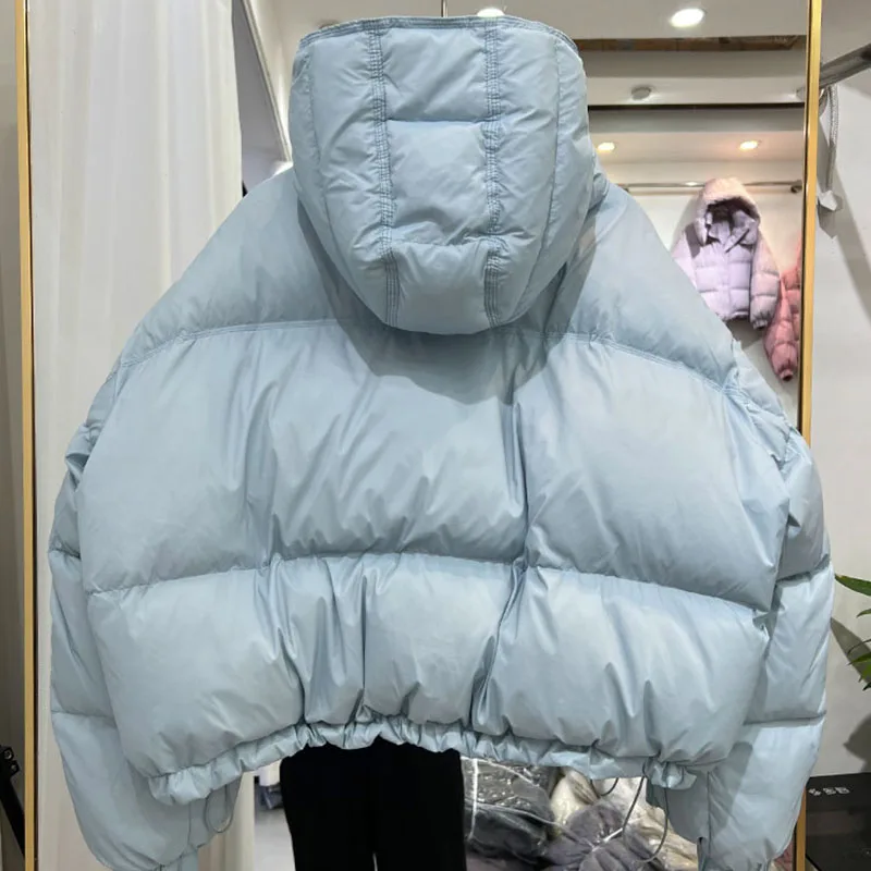 2025 New Winter Thickened Elegance Down Jackets Women Short Hooded Loose White Duck Down Solid Color Women's Down Jackets H552