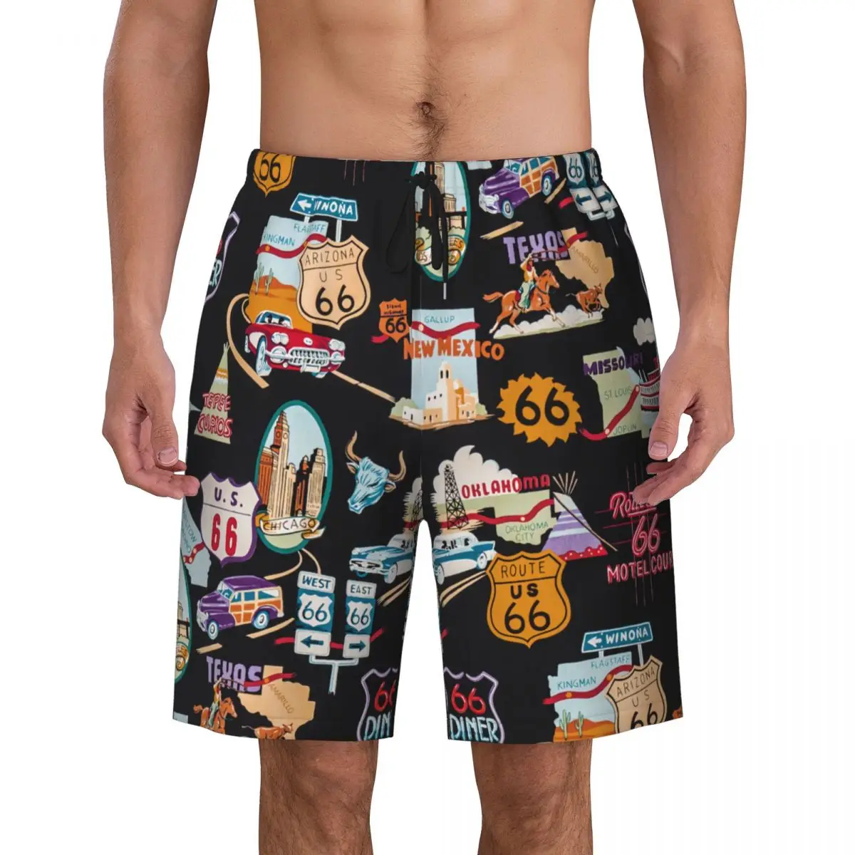 Custom Board Shorts Mens Quick Dry Beachwear Boardshorts America Road Map Swimming Trunks Bathing Suits