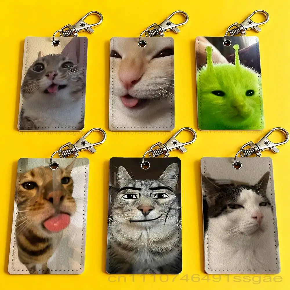 

Funny Cat MeMe Badge Holder Keychain For Bank Business Work Card Holder Student Card Protective Case Bus Card