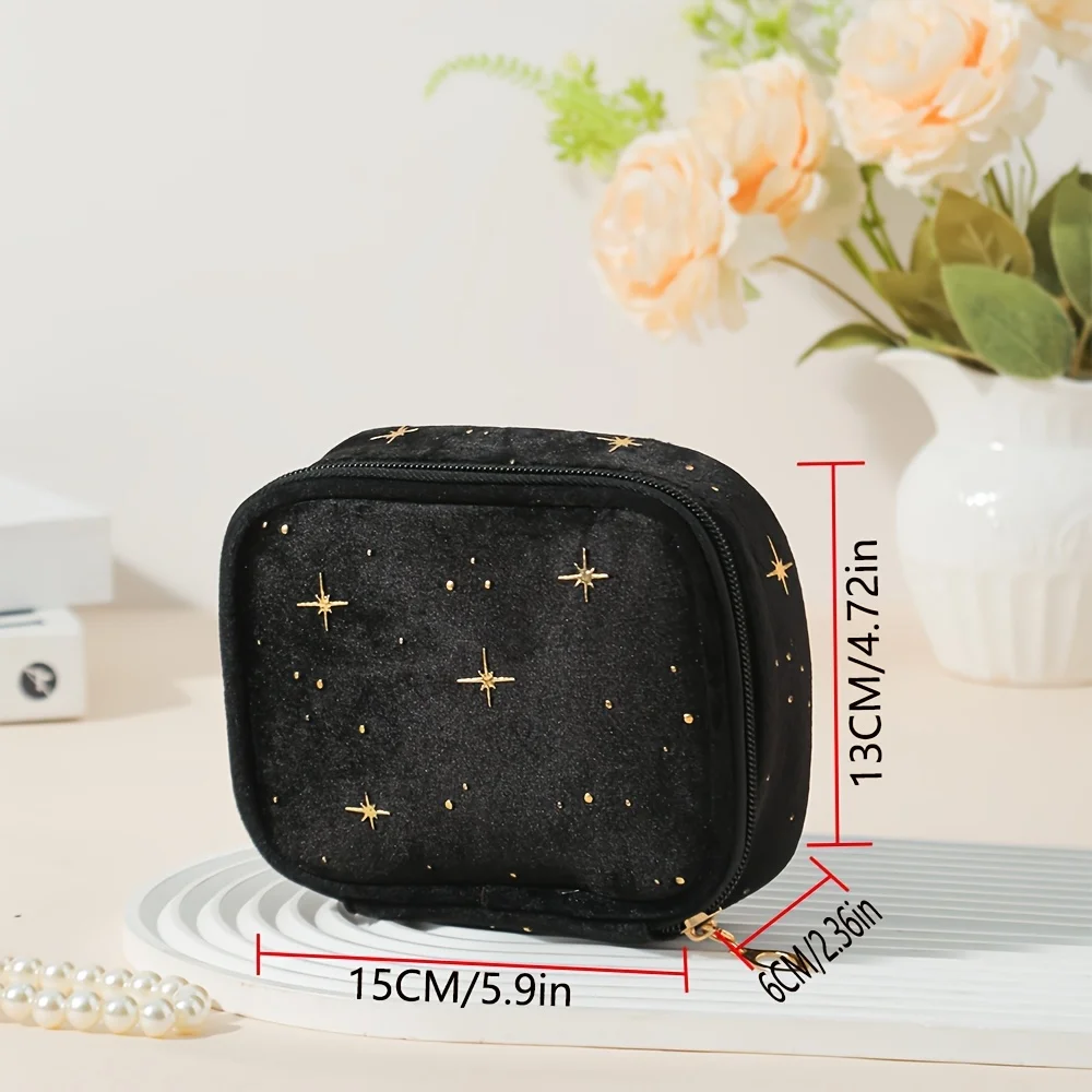 Sparkling Star Samt-Make-up-Tasche, großes Fassungsvermögen, Mehrzwecktasche mit goldenem Reißverschluss für Make-up-Münzen, 4 Farben – Detail 4