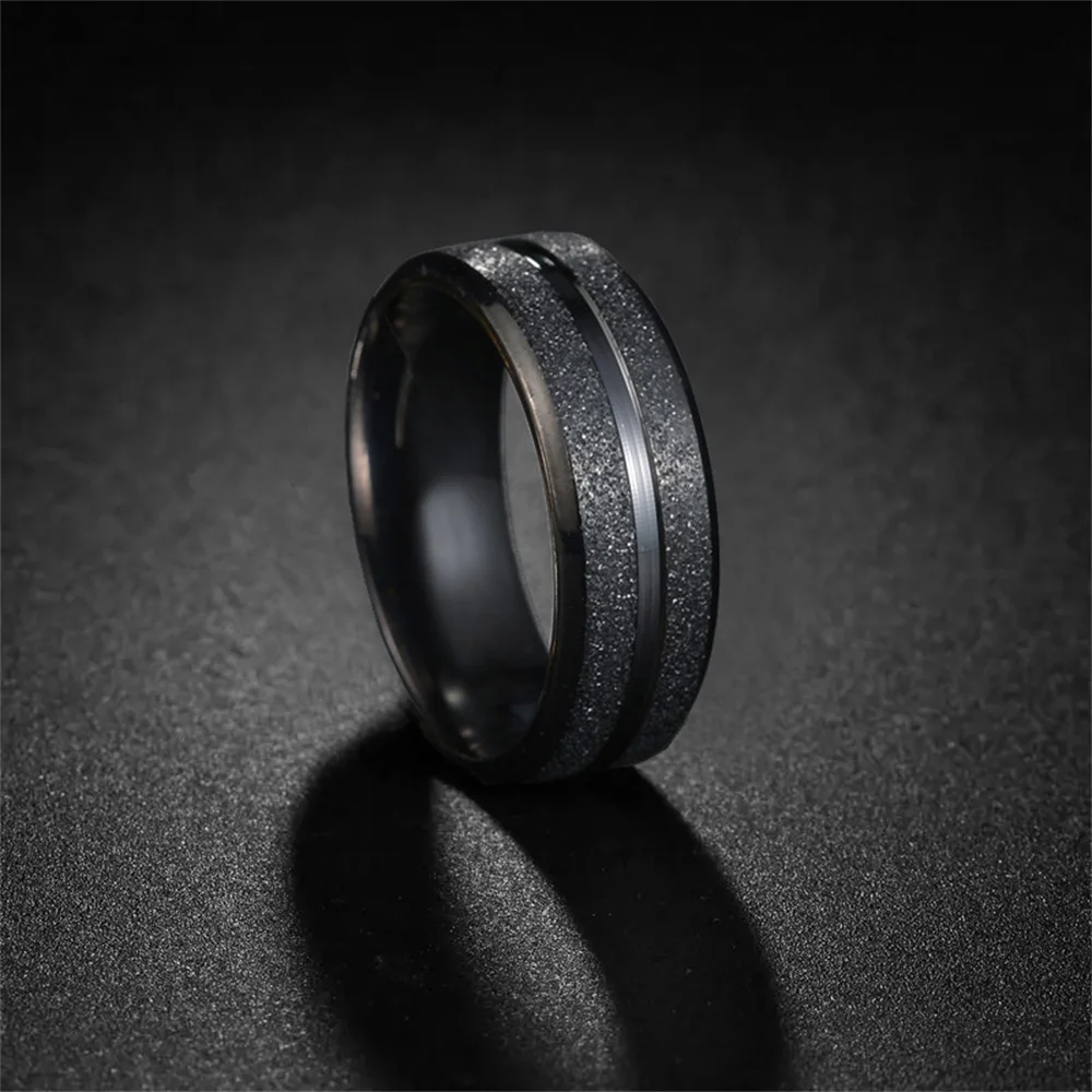 Fashion 8mm Men Black Stainless Steel Rings Sandblasted Finish Finger Rings For Men Everyday Wear Wedding Band Jewelry Wholesale