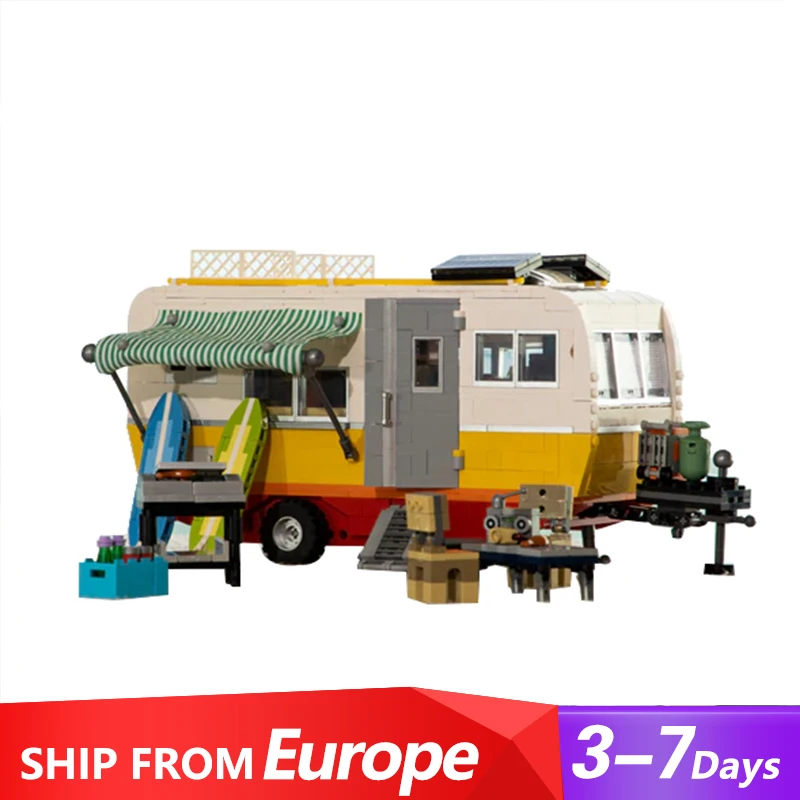 Caravan Lighting RV Buildings Sets,Beach Camper City Street View Car Model Buildings Blocks Birthday Gift for Adults 1325PCS