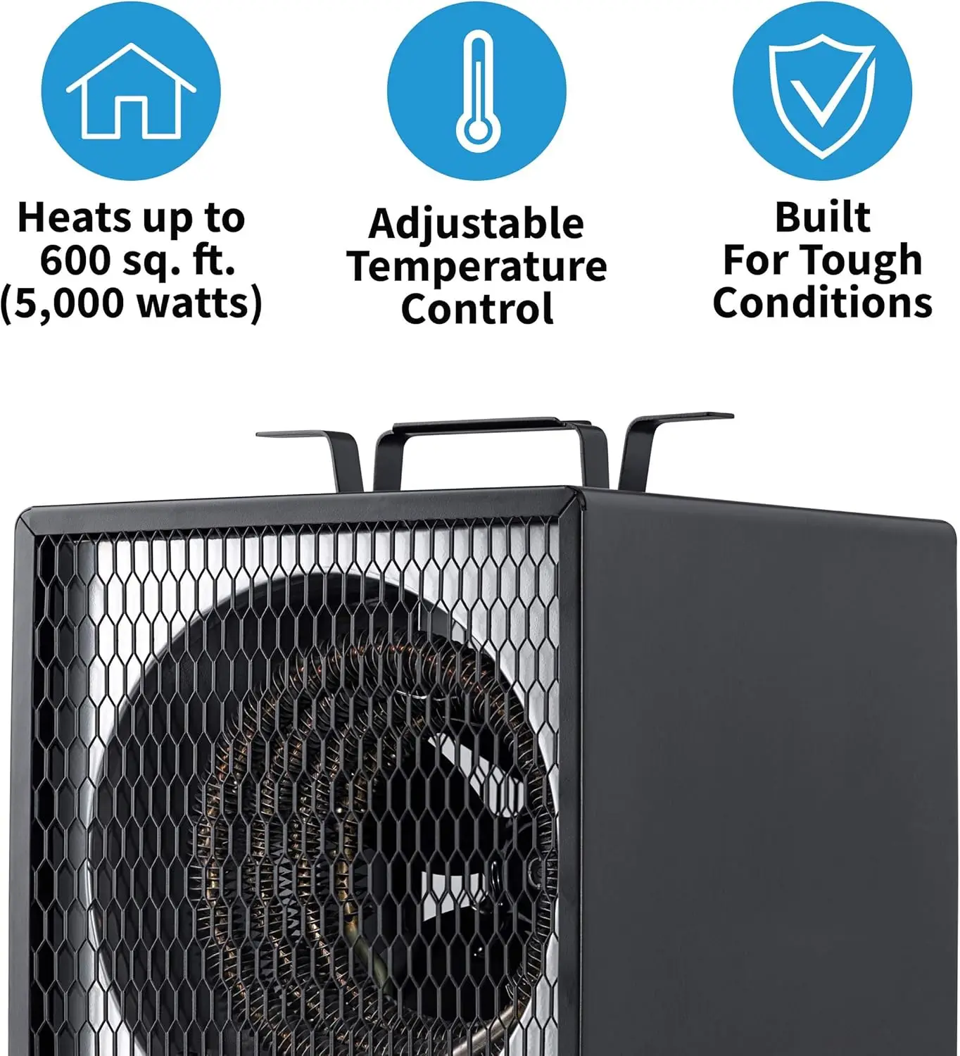 Portable Electric Garage Heater Heats Up to 600 sq. ft. with 6-Foot Cord Wrap and Carrying Handle