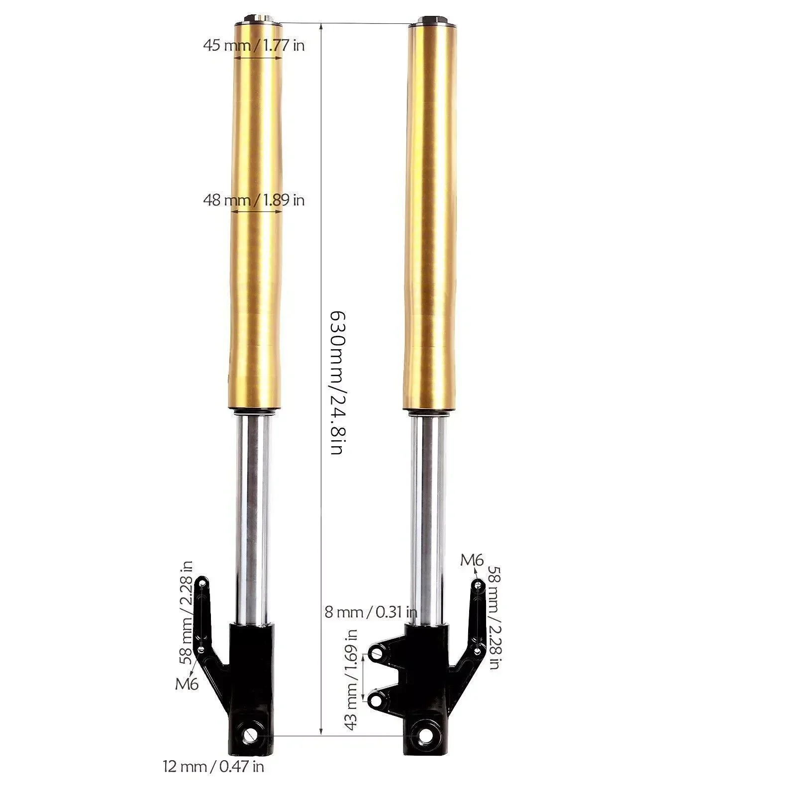 TDPRO 12mm Axle 630mm Front Forks Shock with 45mm 48mm Triple Tree Clamps Kit for Motorcycles 70CC 110CC 125CC CRF50 XR50