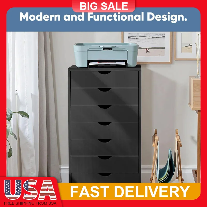 

7 Drawer Mobile File Cabinet on Wheels Rolling Storage Organizer Under Desk Vertical Wooden Office Furniture for Home