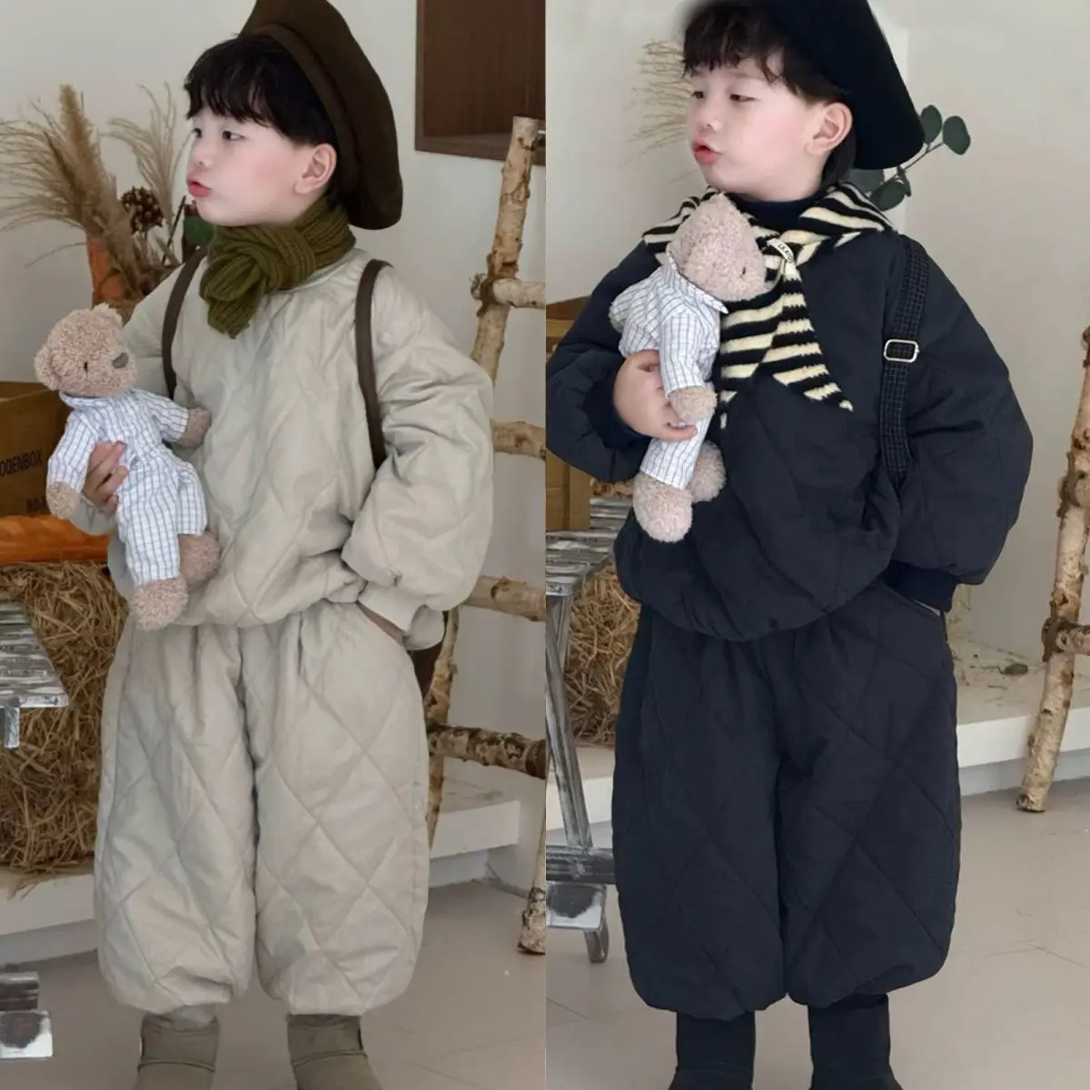 2 PCS set Autumn Winter Boy Plus Velvet Cotton Top+Loose Harem Pants Kids Children baby Gentleman Handsome Streetwear Clothes