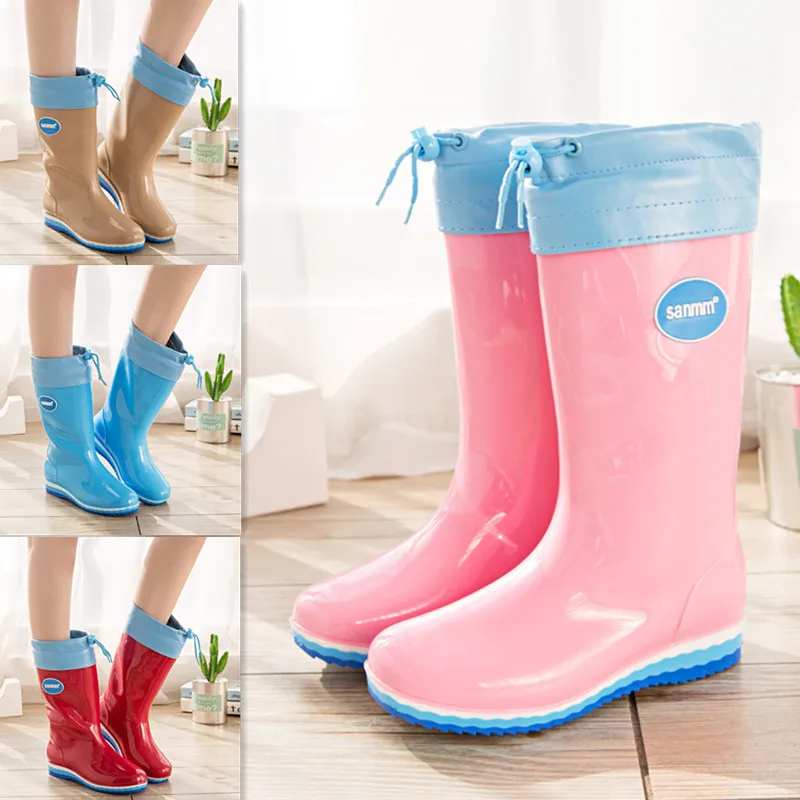 High Boots Women Waterproof Water Shoes for Rain Day 2022 New Crystal Color Rainboots for Women Tall Shoes with Fur Sock