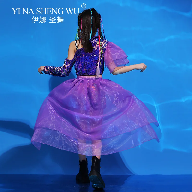 أزياء الفتيات المشي تظهر ملابس الأطفال الجاز الرقص أداء دعوى الهيب هوب الرقص الحديث الزي الأرجواني الترتر بلوزات وسراويل