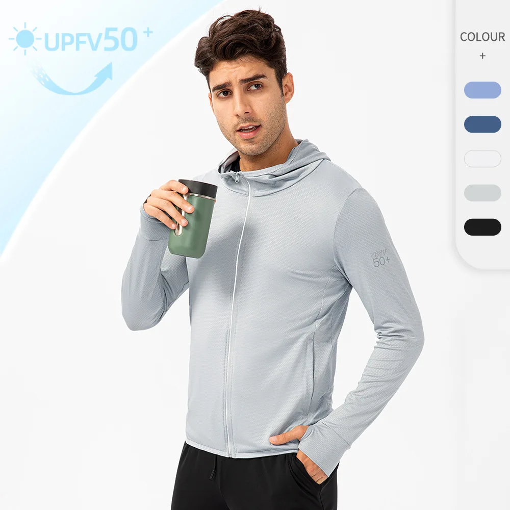 

Men's Summer Sunscreen Thin Sports UPF50 Sunscreen Clothing Jacket Outdoor Clothes Sports Top Outfit Hooded Lightweight Coats