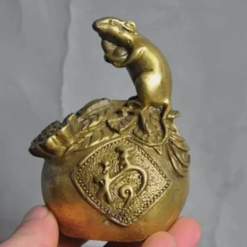 Chinese Feng Shui Brass Wealth Yuanbao Ruyi Animal Rat Mice Mouse Statue