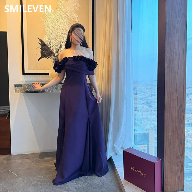 Smileven Purple A-line Evening Dresses Off The Shoulder Elegant Saudi Arabia Prom Gowns فساتين سهرة  Party Dress Customized 2025