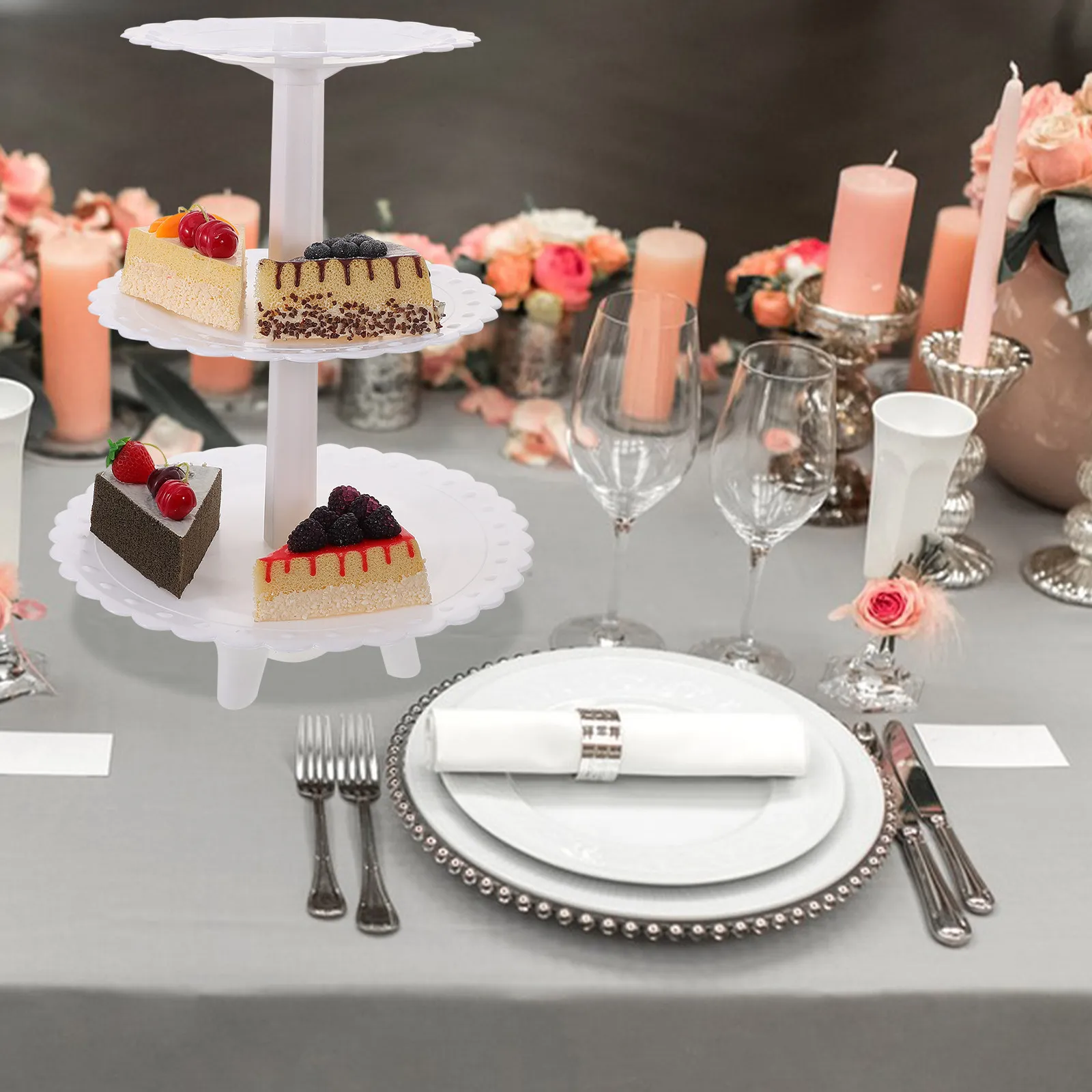 

Three-Tier Plastic Cake Stand for Weddings Birthday Parties Dessert Display Stand Cupcake Holder Multi-Layer Dessert Serving