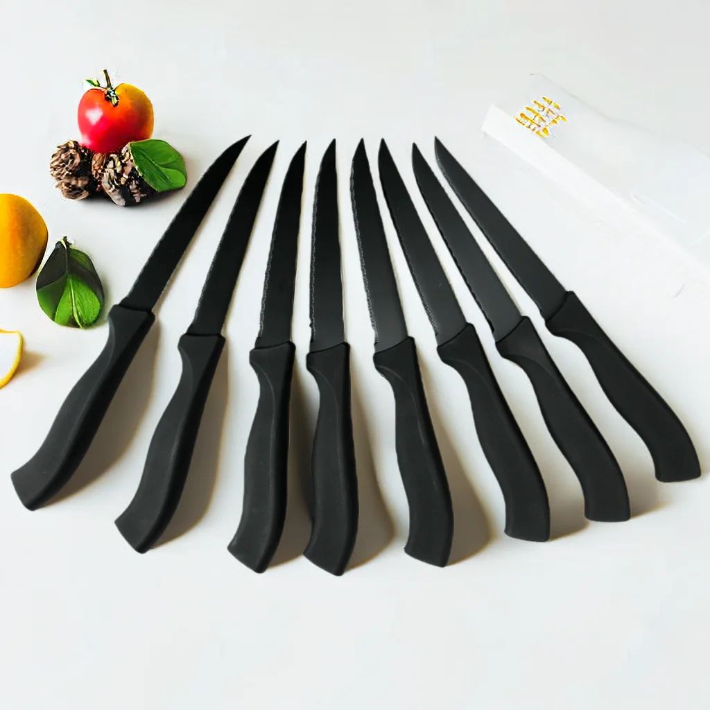 Table Knife Set  4/6/8Pcs Black Matte Comfort Handle Paring Knives German Stainless Steel Serrated Non Stick Steak Knives Set