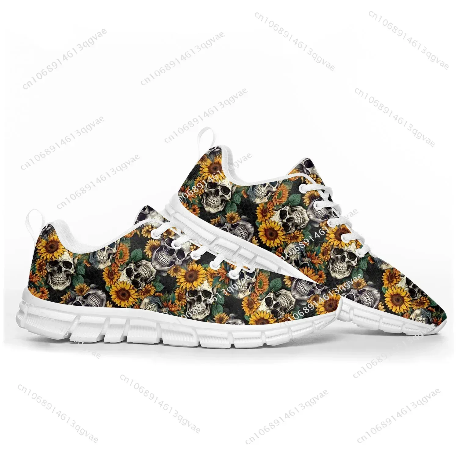 Sunflower Skull Sports Shoes Mens Womens   Customized Sneakers Tailor Made Shoe High Quality Couple White