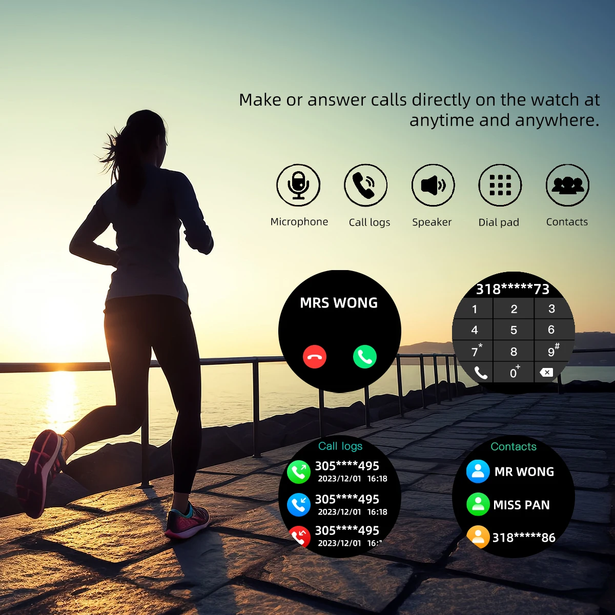 Montre intelligente de sport BT pour hommes et femmes, réponse d'appel, message, santé, podomètre, pas, calories, suivi d'activité, iPhone, Android, 1.28"