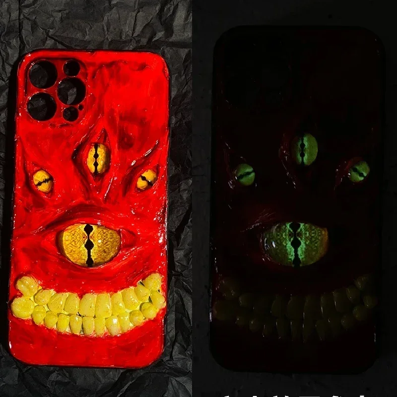 4046 Original Handmade Phone Cases 3D Stereoscopic Teeth Demon Eyes Customized Horror Gothic Bloody Punk Dark Halloween Gift