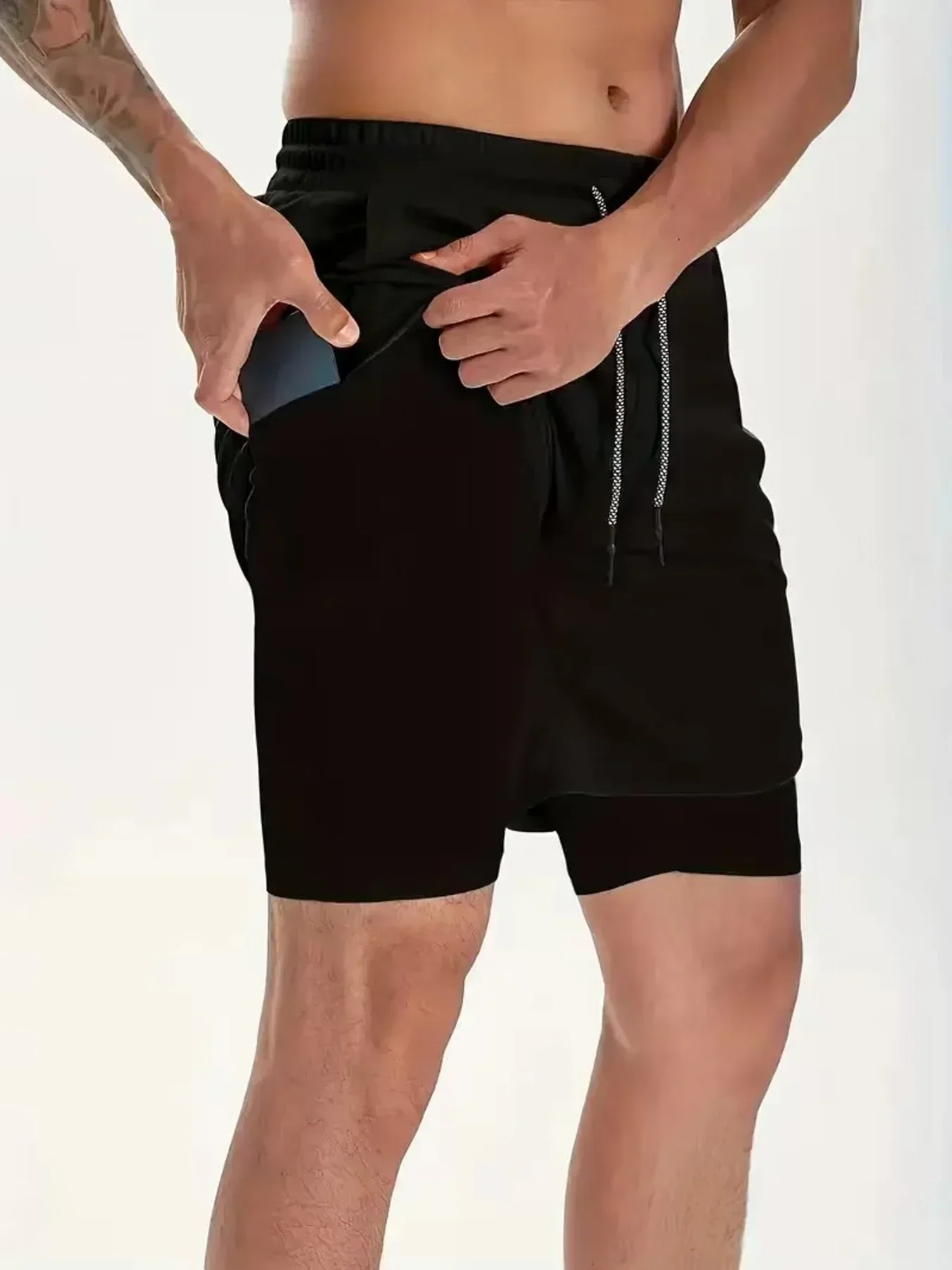 Atmungsaktive, schnelltrocknende 2-in-1-Shorts für Herren, doppellagig, für Fitness, Workout, Laufen, Outdoor, Strand und Sport. – Detail 6