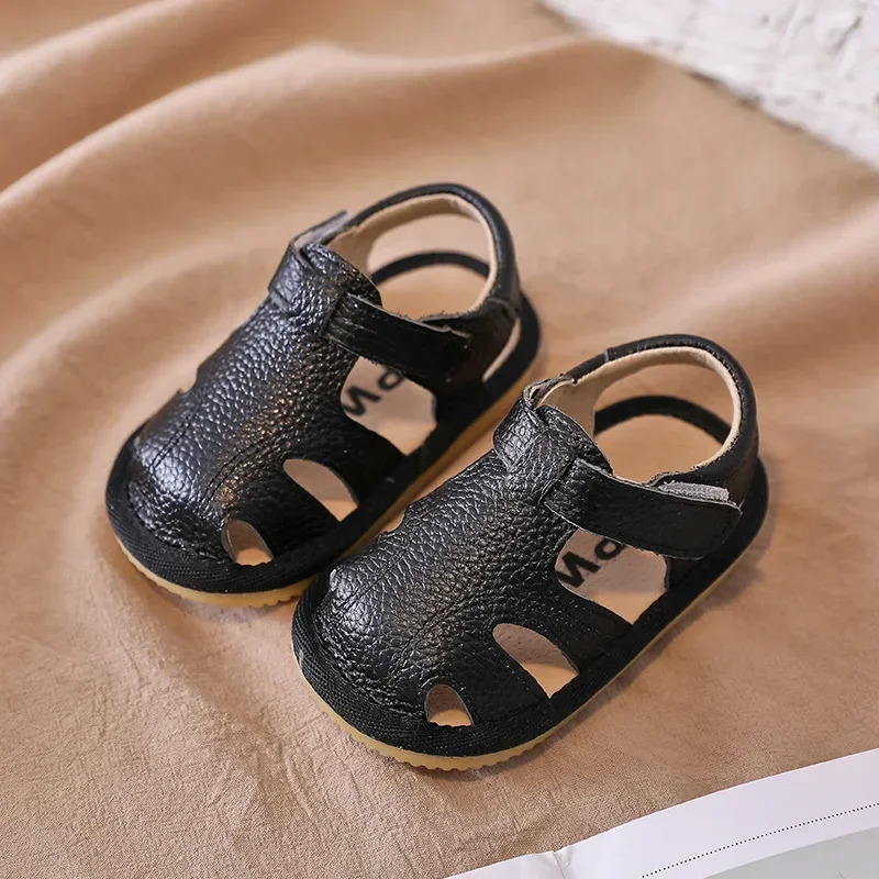 Baby Girls Boys Summer Sandals Soft Bottom Genuine Leather Kids Children Beach Sandals Infant Anti-collision Toddler Shoes