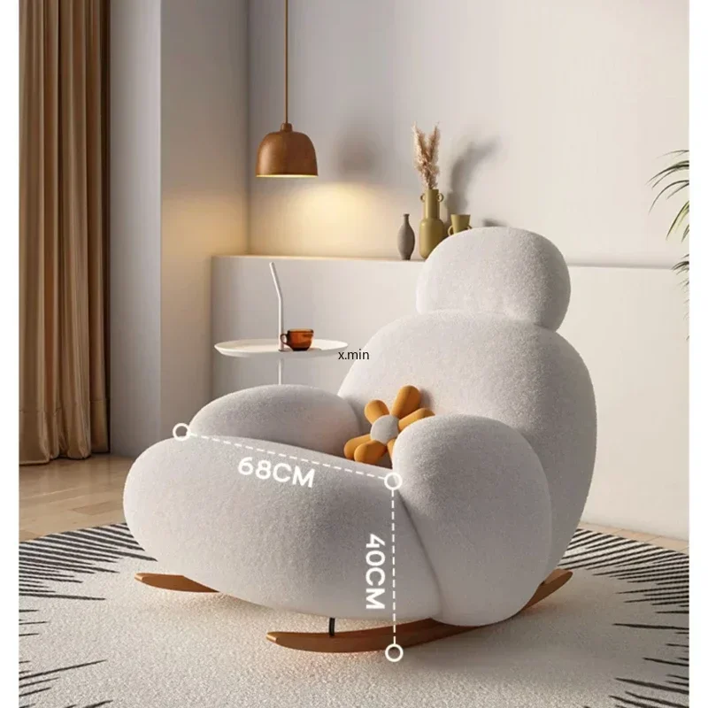 Fluffy White Living Room Chair, Modern Cute Ergonomic Floor Lounge Recliner, Meuble Salon Home Furniture Rocking chair  Designer