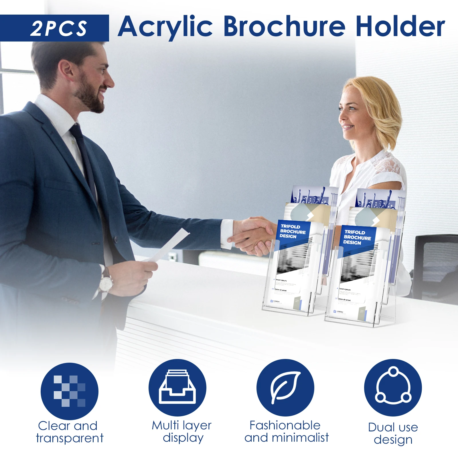 2 Pcs 3/5 Tiers Brochure Holder Clear Literature Display Stand Desk Flyer Pamphlet Storage Rack Office Card Note Holder view 4