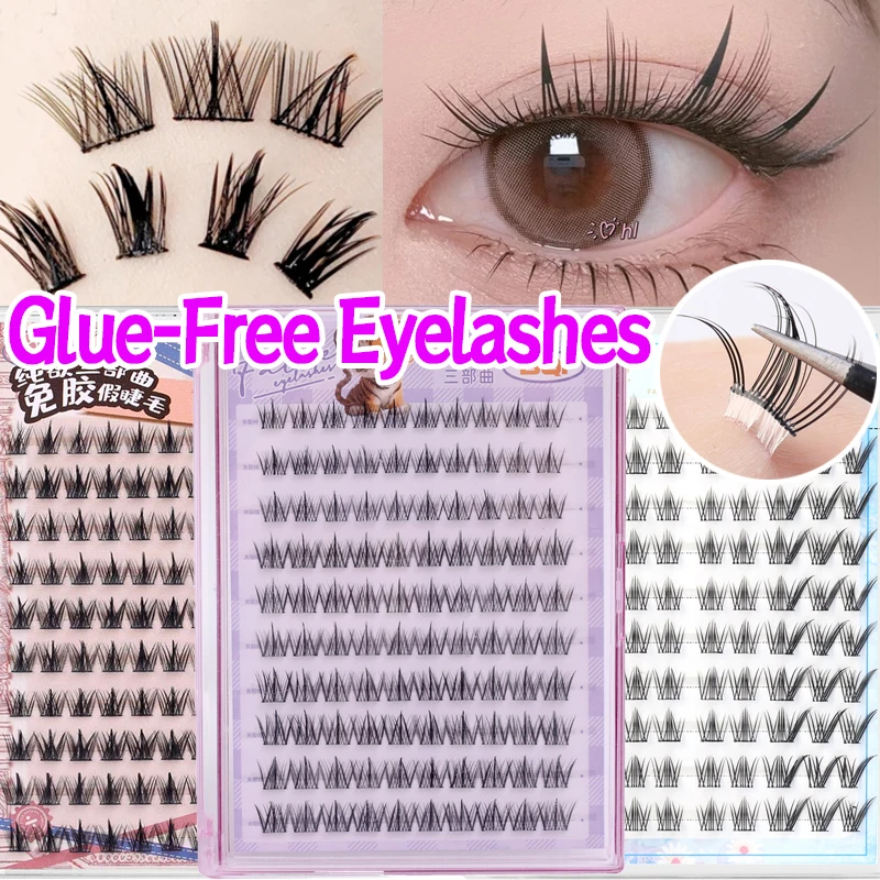 Self Adhesive DIY Clusters Eyelashes Extension No Glue Needed Reusable Individual Eyelash Natural Thick Fluffy Manga Eyelashes