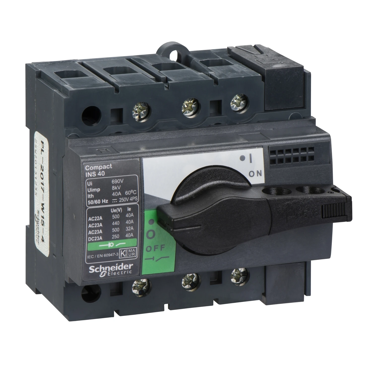 

28900 INS40 3P switch disconnector, Compact INS40 , 40 A, standard version with black rotary handle, 3 poles