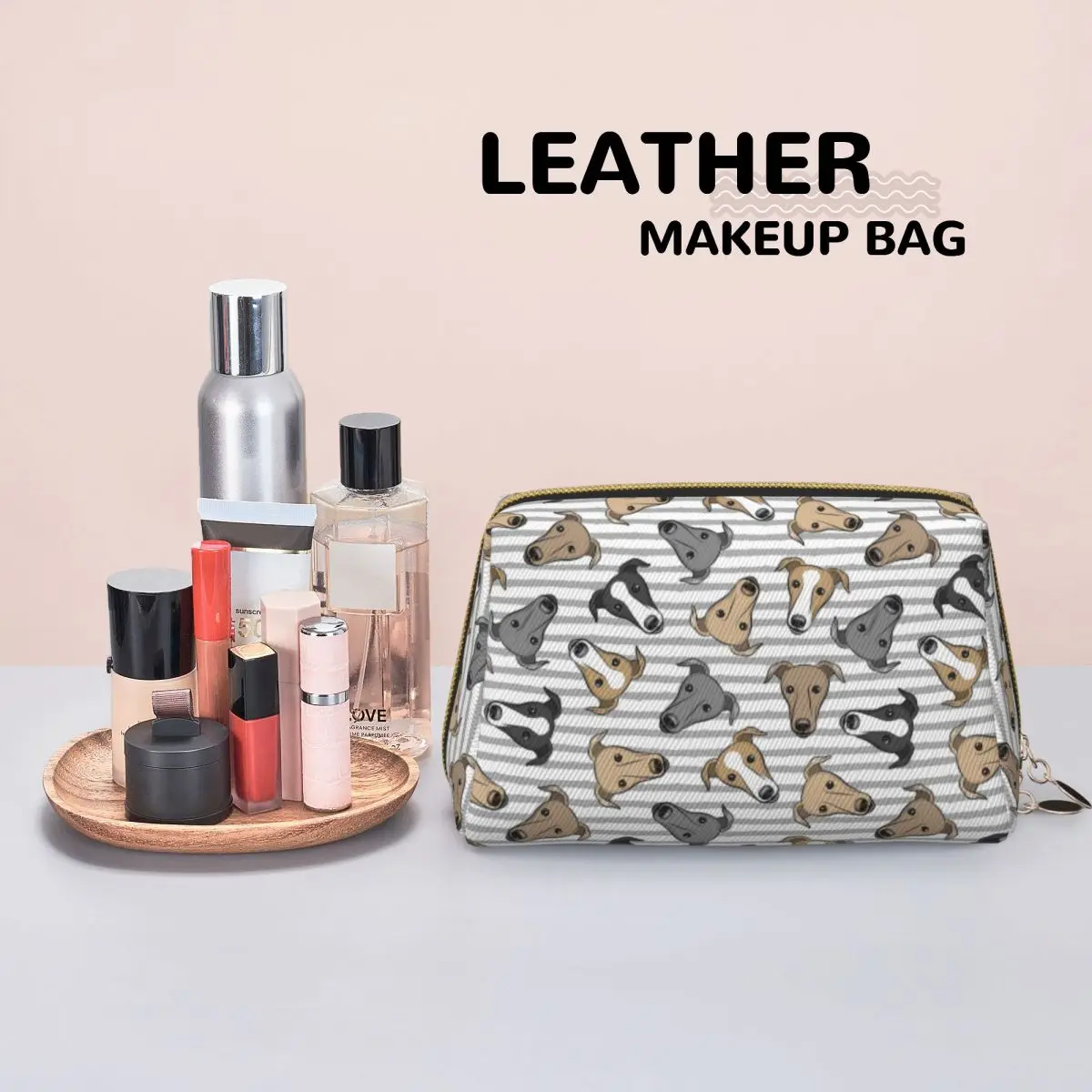 Greyhound Semaphore Whippet Sighthound Dog Women Cosmetic Bags Travel Makeup Organizer Pouch Toiletry Storage Dopp Kit Case