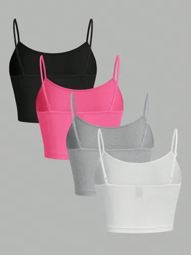 Imagen 2 del producto Chaleco sexy de verano para mujer, camisetas sin mangas, color sólido, ajustable, cómodo, suave, recortado, 4 piezas