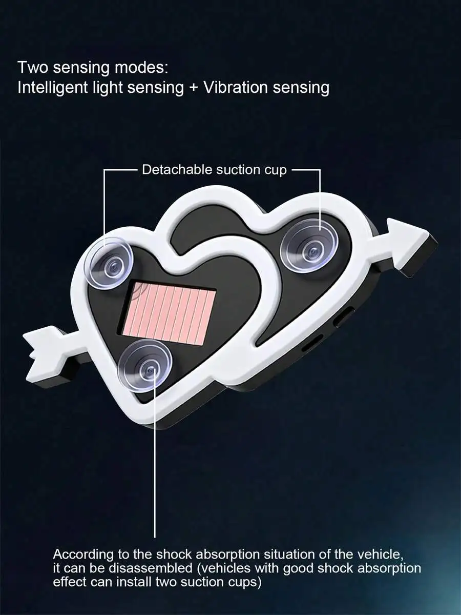 2026 New Solar Powered LED Ambient Light Car Decoration, Heart-Shaped Neon Window Decorative Light, With Automatic Sensor