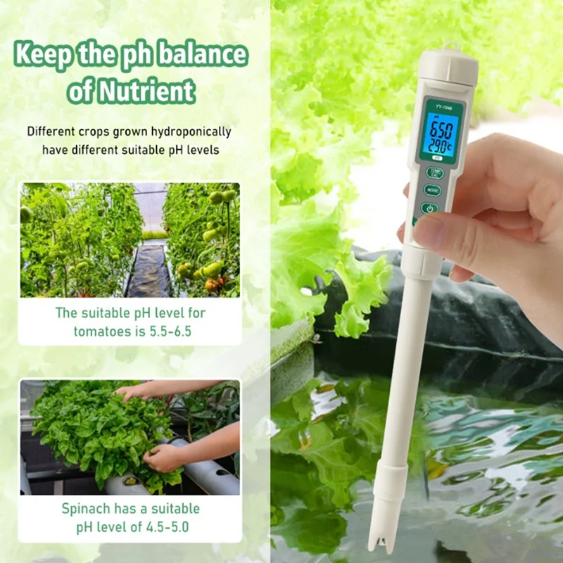 Professional Hydroponic Meter 4 In 1 PH EC TDS TEMP Tester Monitor Long Probes For Nutrient Solutions, Aquarium