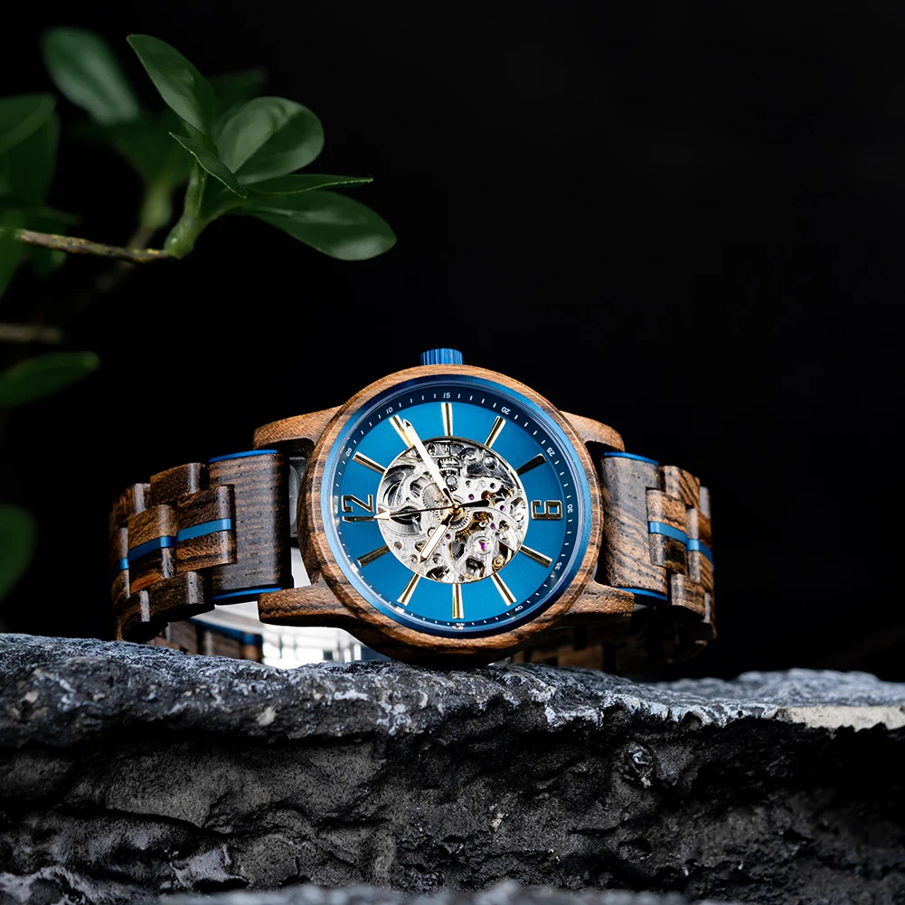 BOBO BIRD Wooden Automatic Mechanical Watch Men New Top Luxury Wristwatch Fashion Luminous Clock Great Gift Wood Box Custom Logo